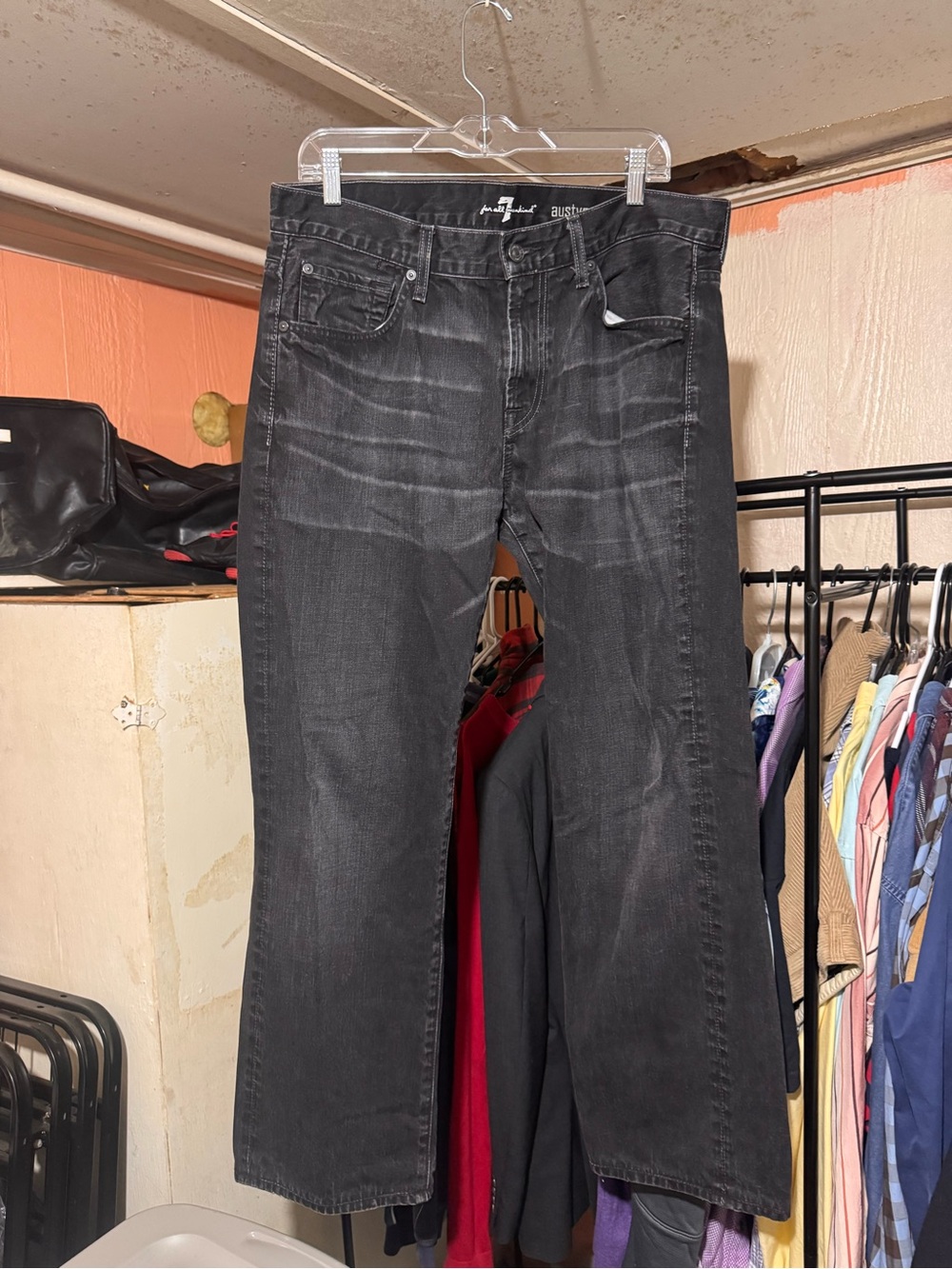 7 For All Mankind Austyn Jeans Mens 34x30 Black Straight Leg Dark Wash Denim